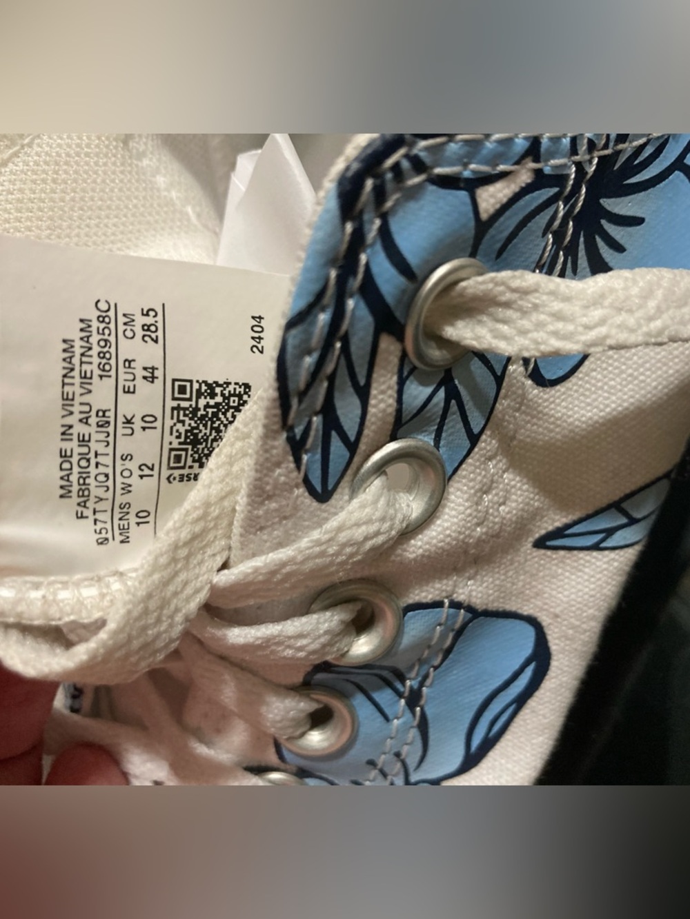 Converse White Canvas Sneaker with Blue Floral Print CUSTOM low top